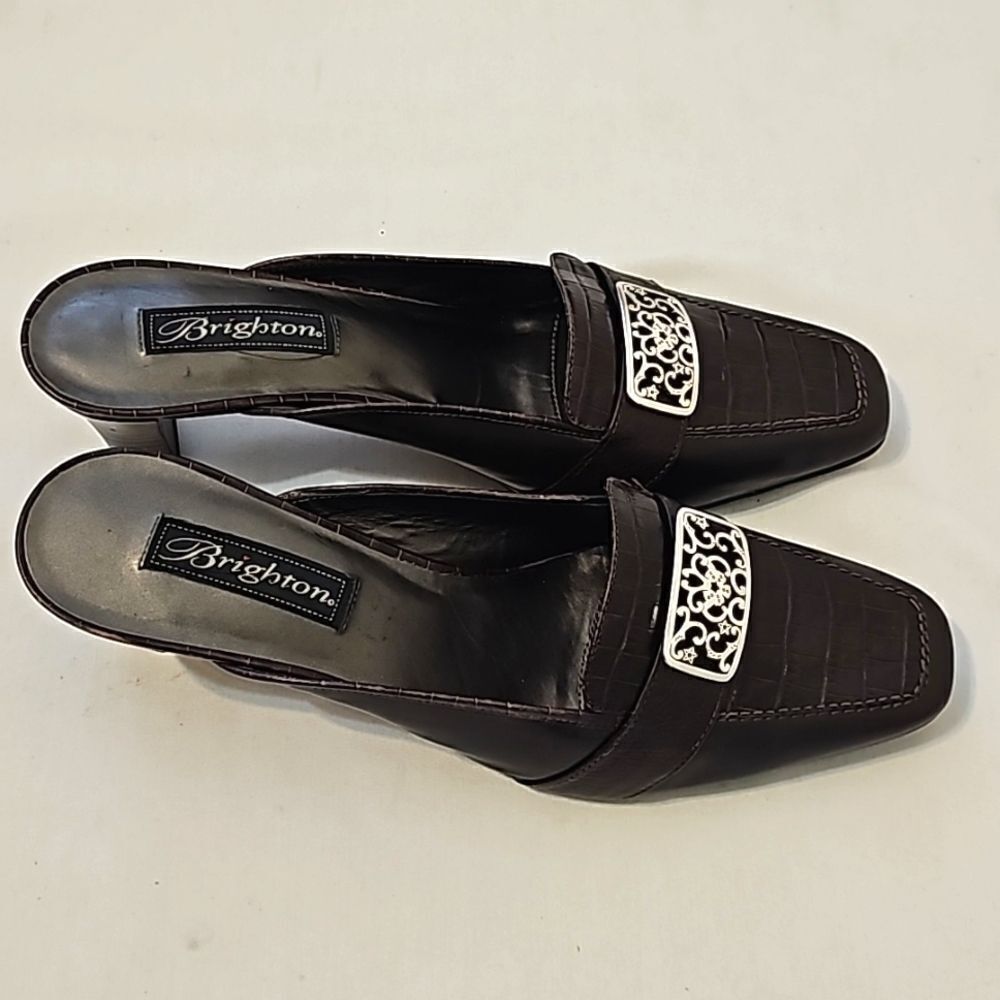 Brighton Brown Crock Steph Style Block Heel Mules size 9 1/2 M